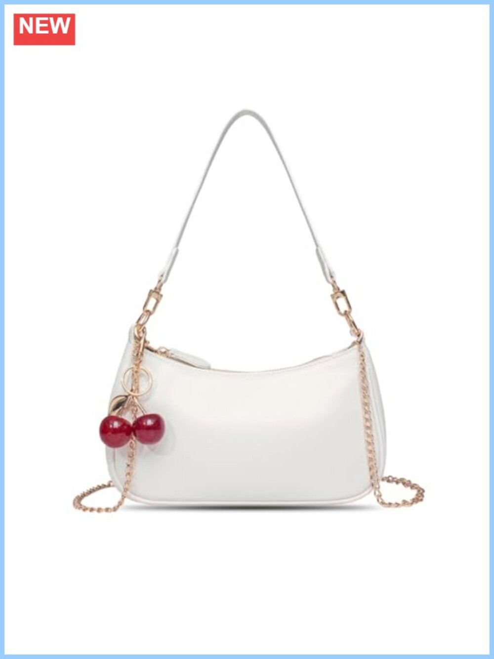 PU Leather Shoulder Bag Cute Hobo Cherry Charm Removable Straps
